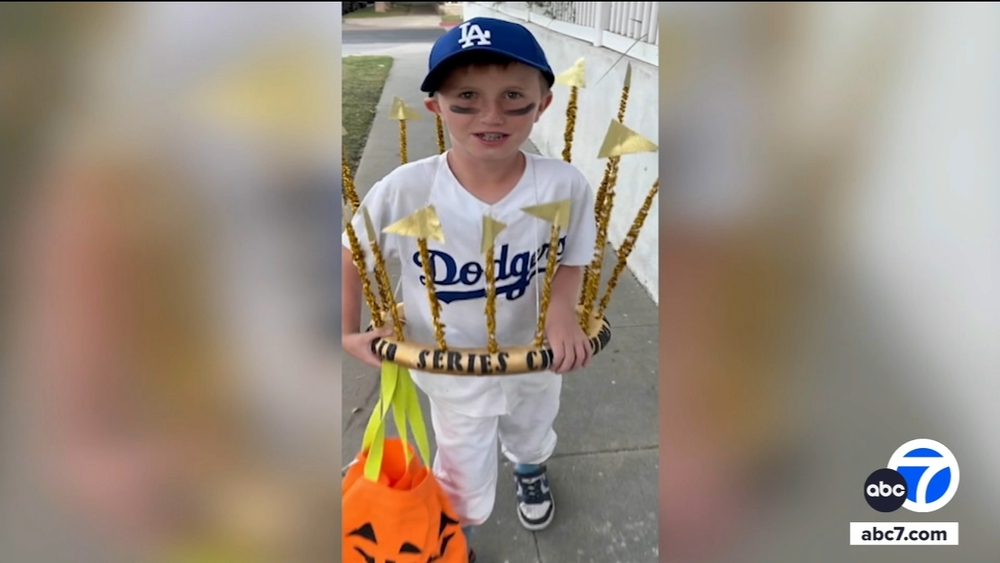 Dodgers fan gets creative with World Series trophy Halloween costume