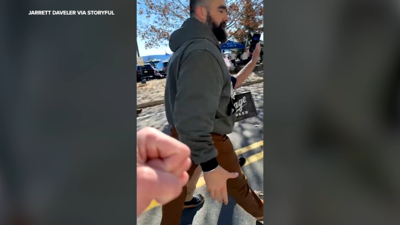 Jason Kelce smashes man's phone, video seemingly shows, after use of