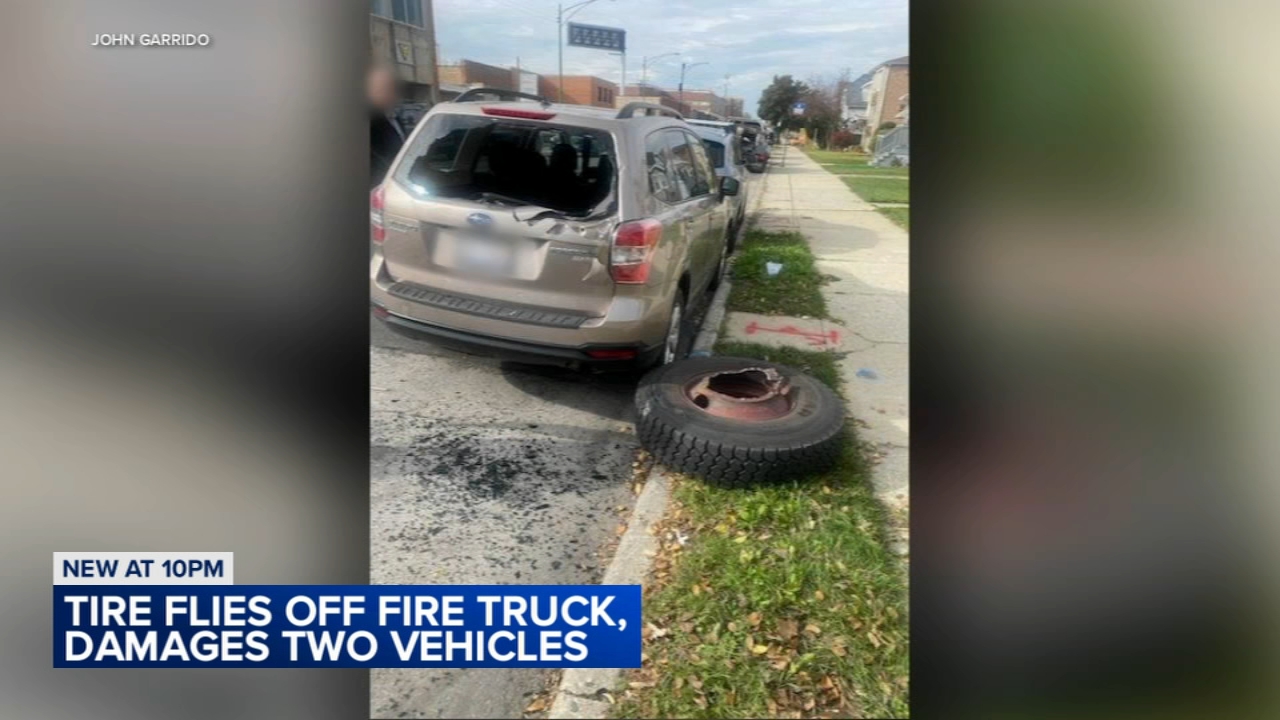 Chicago fire truck loses tire, damages parked vehicle on NW Side: CPD
