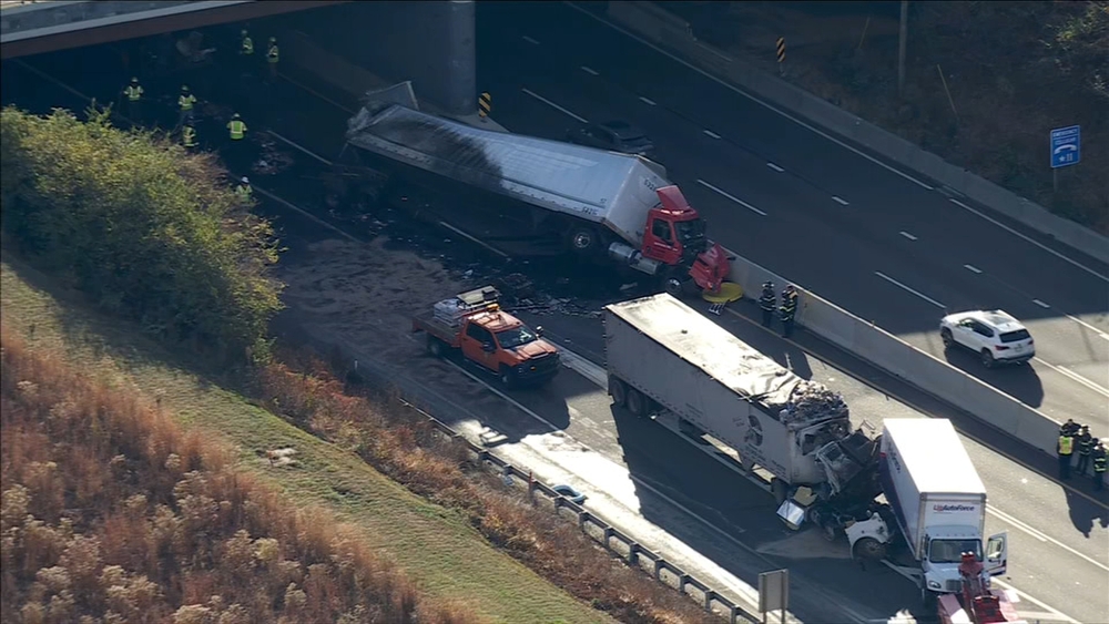 Multiple tractor-trailers involved in crash on I-276 in Bensalem, Bucks County