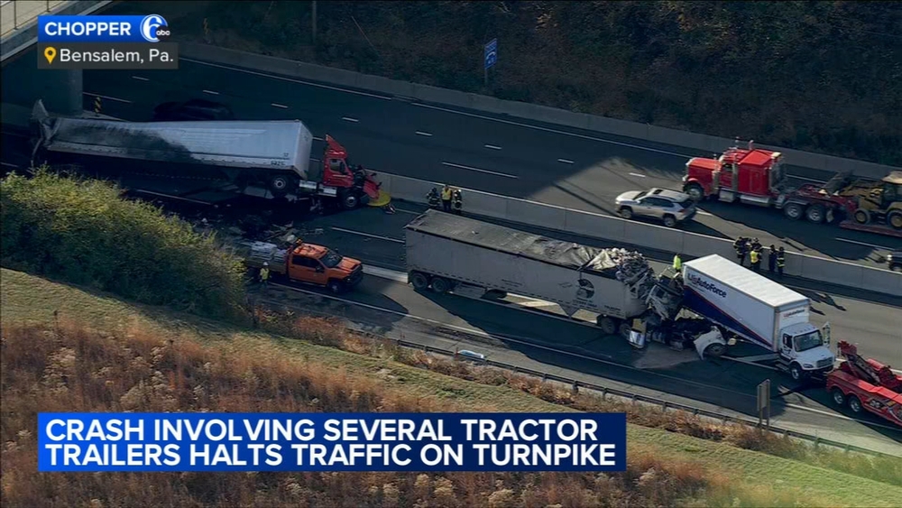 Crash involving several tractor-trailers halts traffic on Pennsylvania Turnpike in Bensalem Twp.
