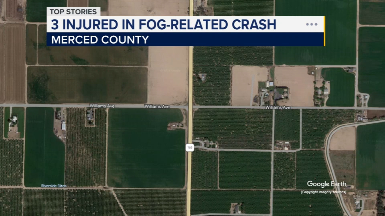 3 people hospitalized in fog-related crash in Merced County, CHP says
