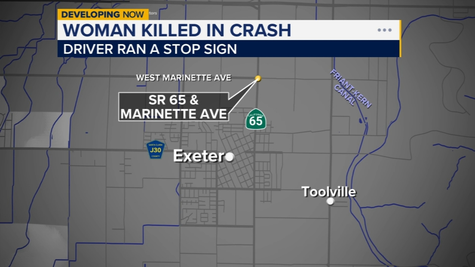 Woman killed in crash after driver runs stop sign in Tulare County, CHP says