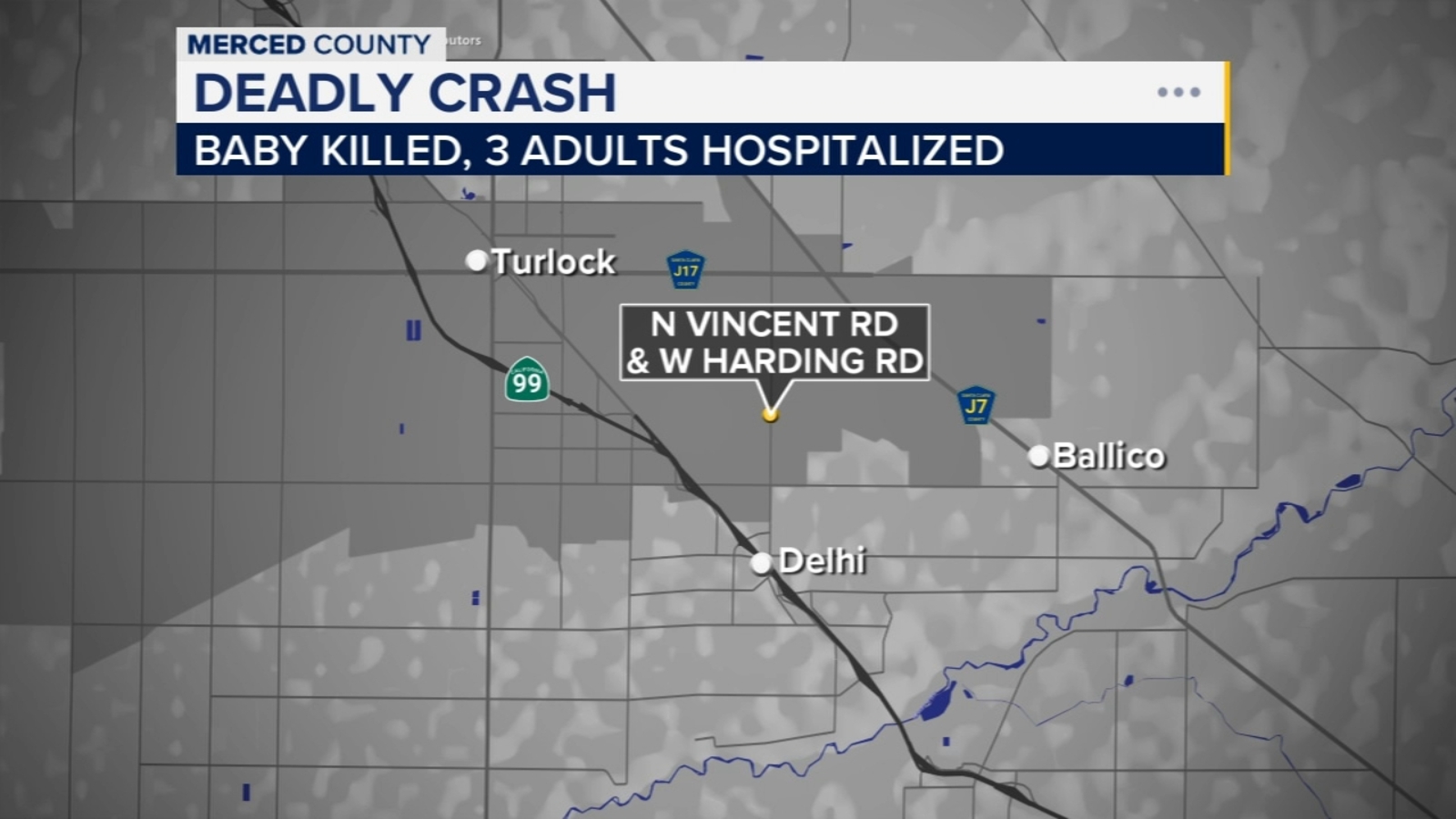 Baby Killed 3 Adults Injured After Car Crash In Merced County Chp