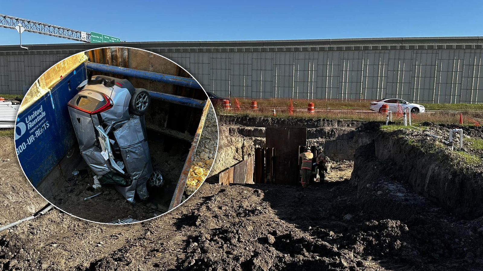 Driver flown to hospital after car crashes headfirst into construction ...