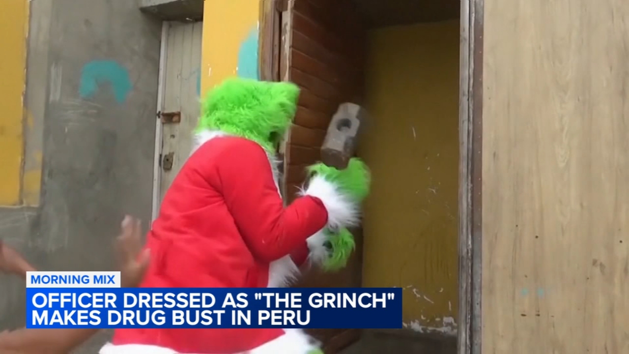 Officer dressed as the Grinch makes drug bust in Peru