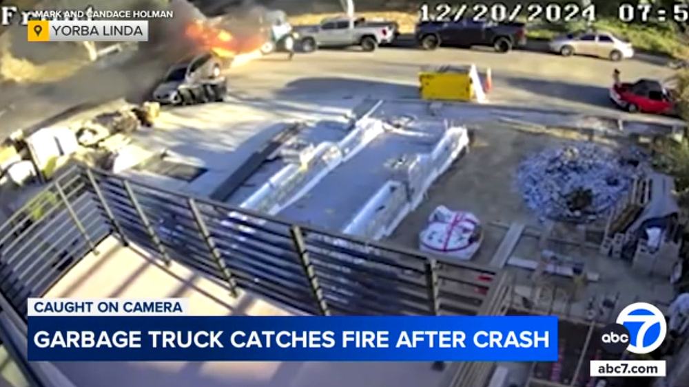 Man's quick actions saves home from flaming garbage truck