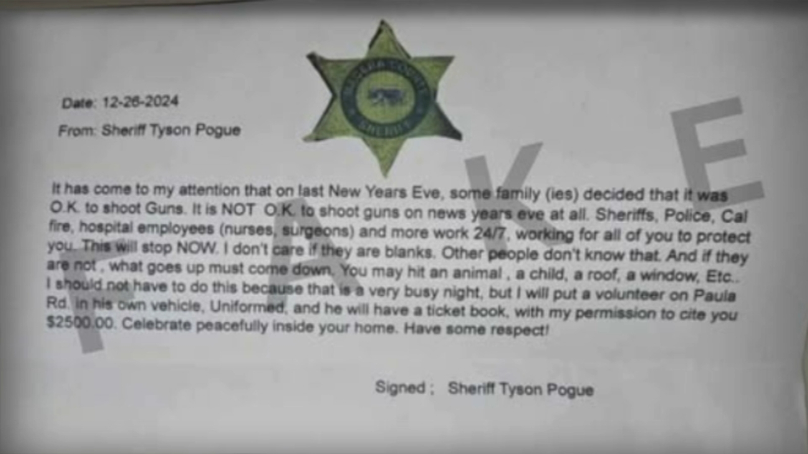 Madera County Sheriff's Office warning community of fake letter