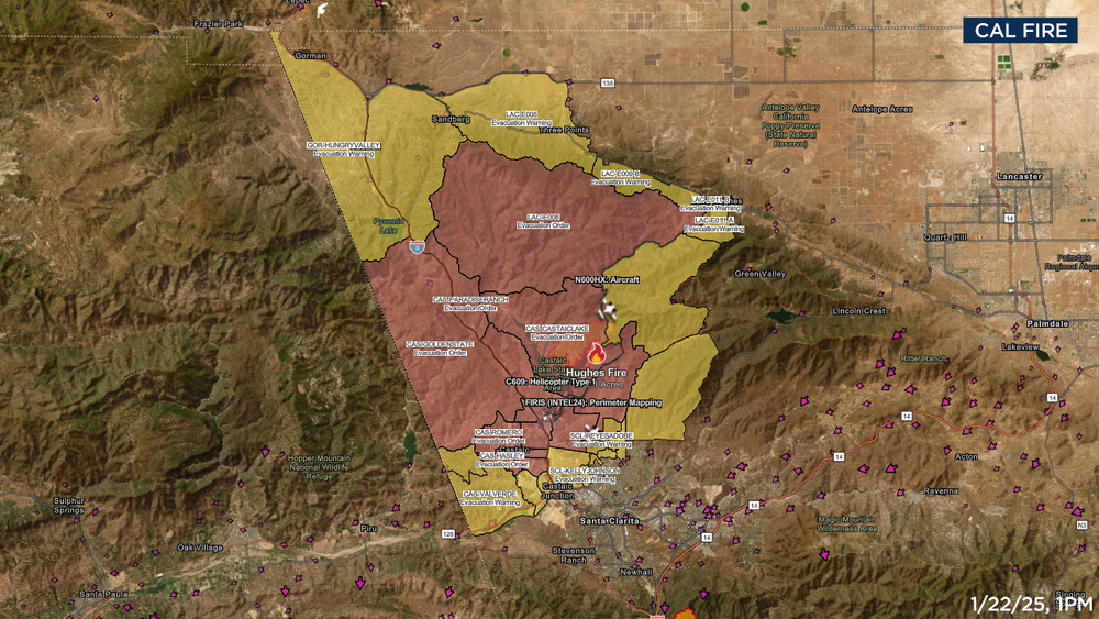 Hughes Fire map shows evacuations in Castaic area
