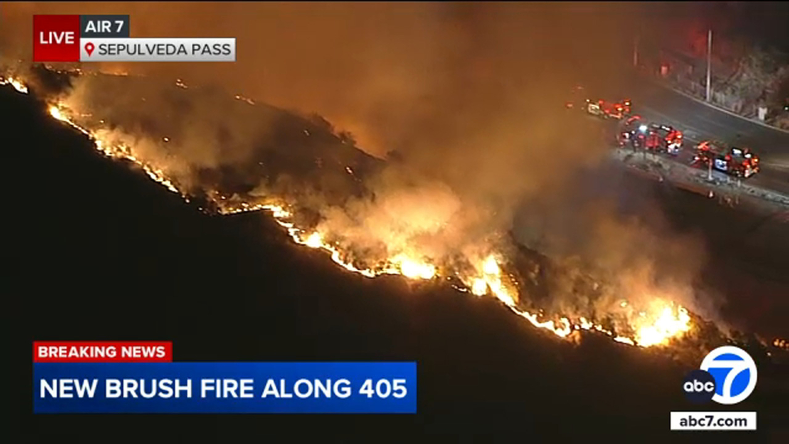 New brush fire erupts along 405 Freeway in Sepulveda Pass - ABC7 Los ...