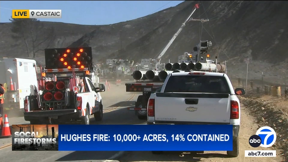 Residential areas east of 5 Fwy remains closed off due to Hughes Fire