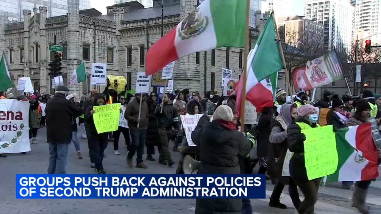 Coalition of groups protest Trump administration downtown Chicago
