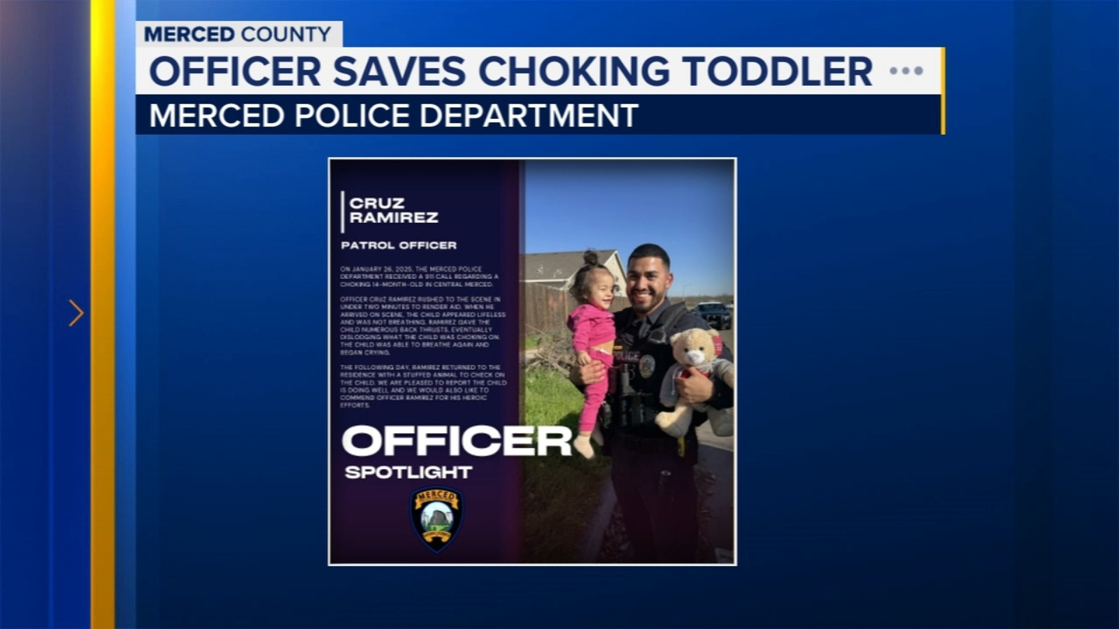 Merced police officer saves choking 14-month-old