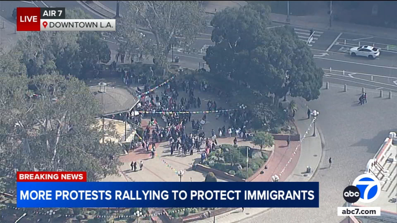 Student demonstrators rally for immigrant rights at park in DTLA