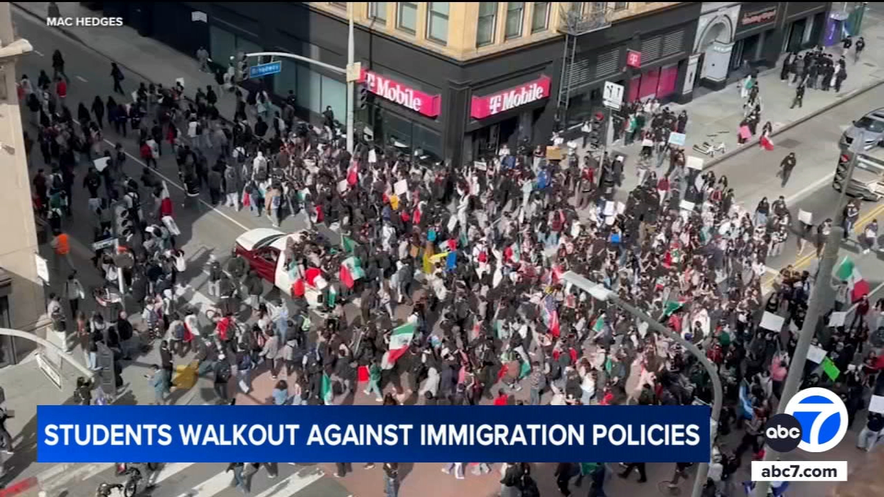 Student demonstrators rally for immigrant rights at park in DTLA