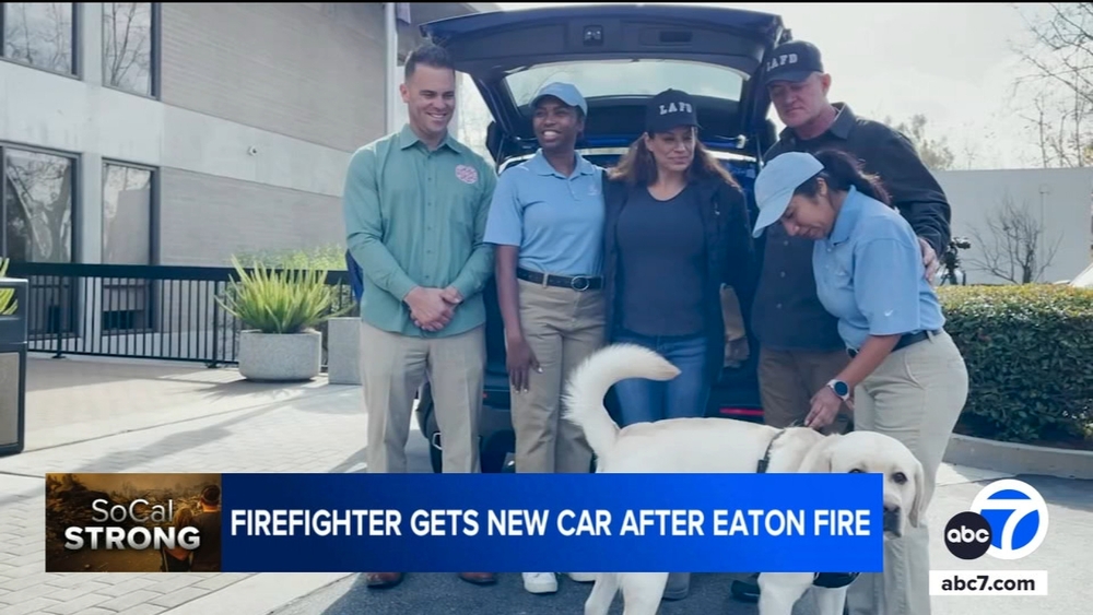 Firefighter surprised with new car after losing home in Eaton Fire