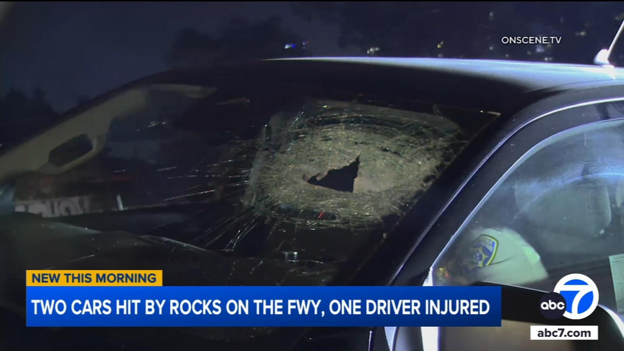 At least 2 cars hit by rocks on DTLA freeways, injuring 1 driver