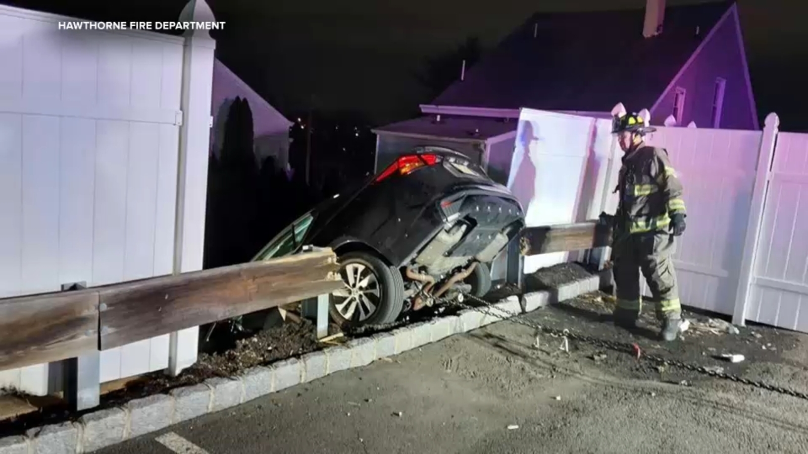 Car crash Hawthorne, NJ: Driver slams through fence, vehicle left hanging over embankment - ABC11 Raleigh-Durham