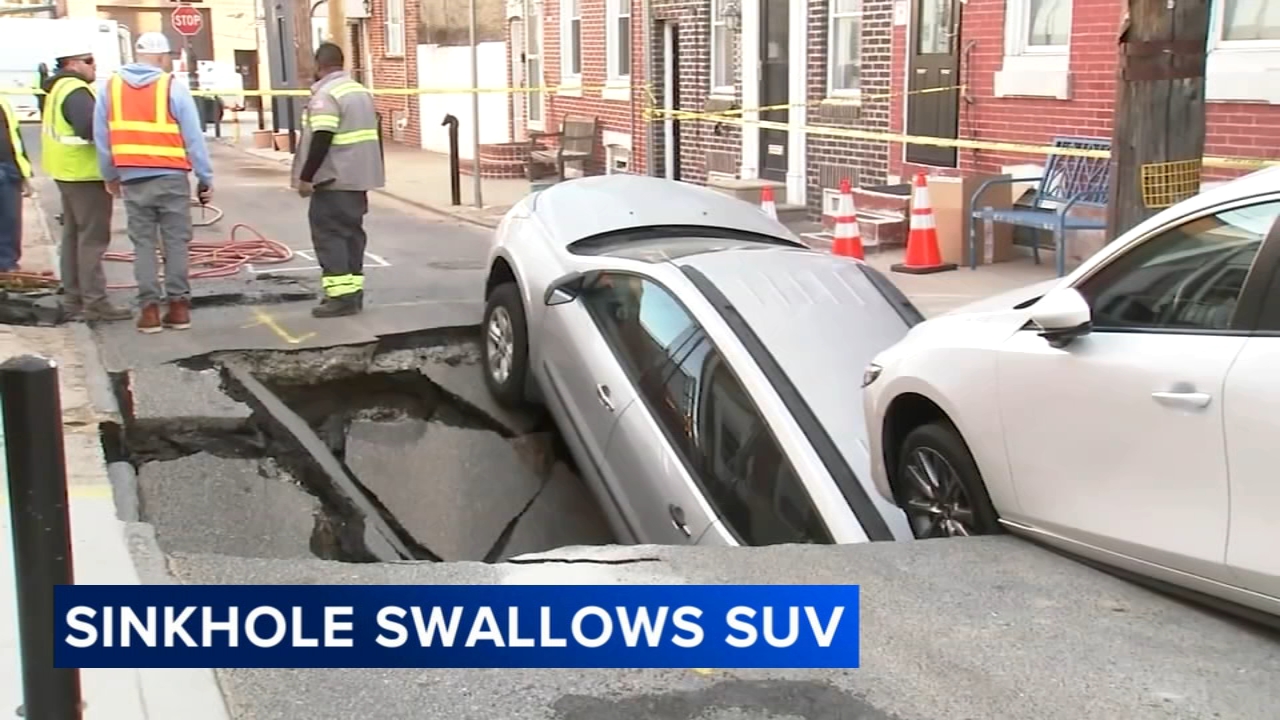Vehicle swallowed by sinkhole in Philadelphia's Port Richmond section