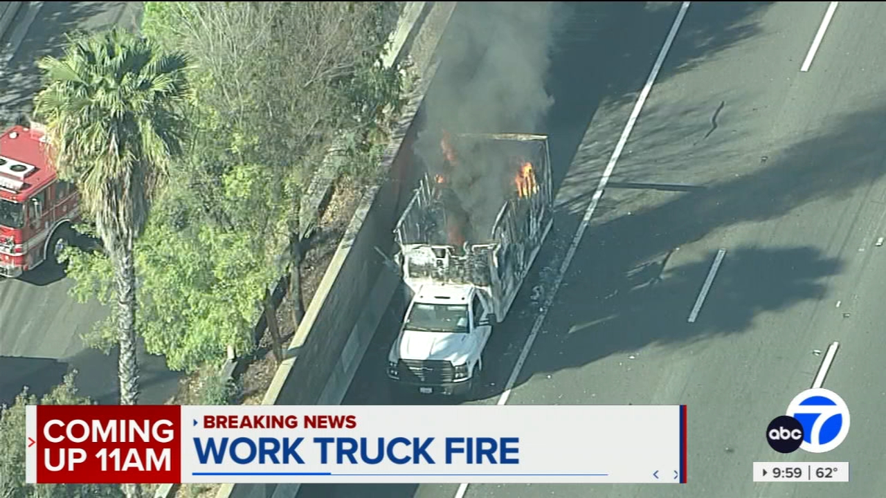 EB lanes of 101 Fwy in Encino shut down after box truck catches fire