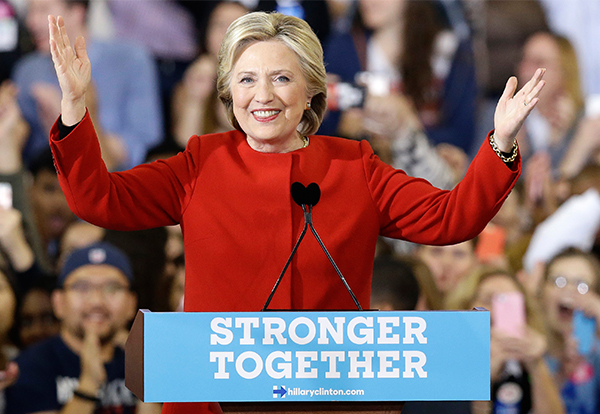 Democratic presidential candidate Hillary Clinton speaks during a campaign rally in Raleigh, N.C., Tuesday, Nov. 8, 2016.