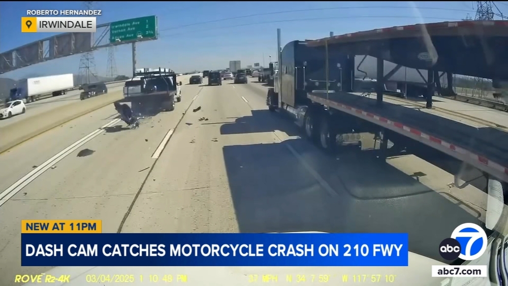Dashcam captures motorcycle crash on 210 Fwy in Irwindale