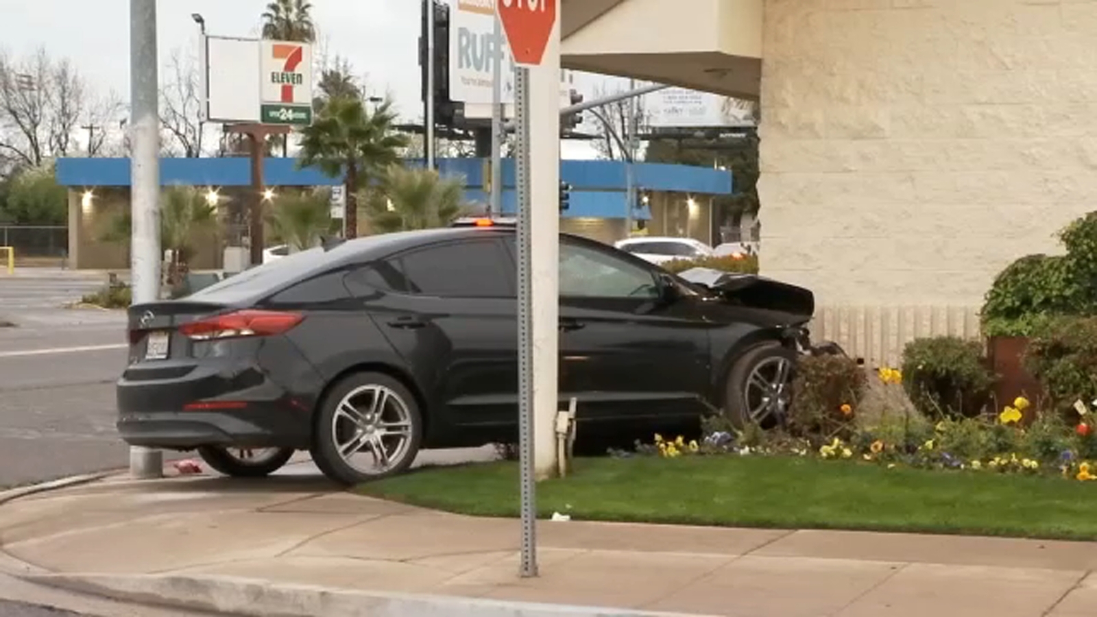 Driver crashes stolen car into vet clinic in central Fresno, police say