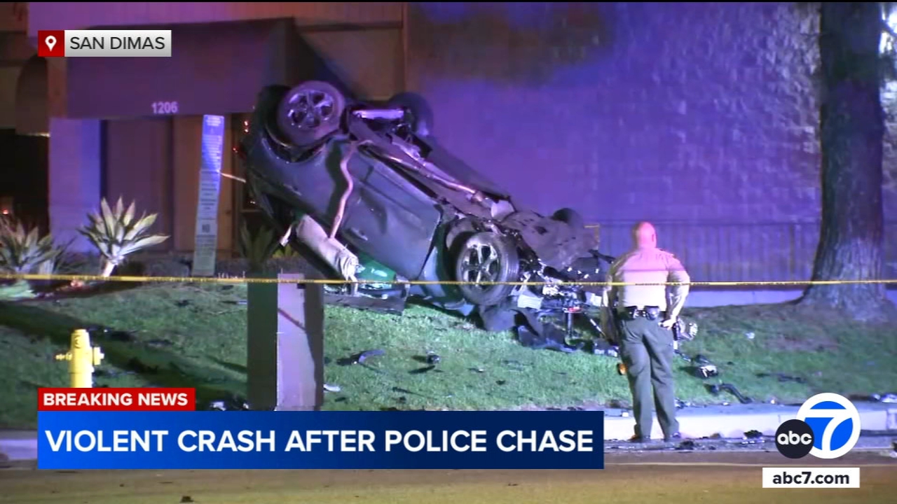 5 taken to hospital after chase ends in overturn crash in San Dimas