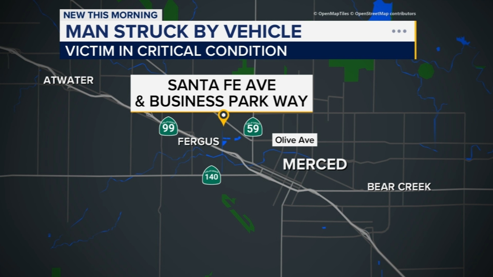 Man hospitalized after being struck by car in Merced, CHP says