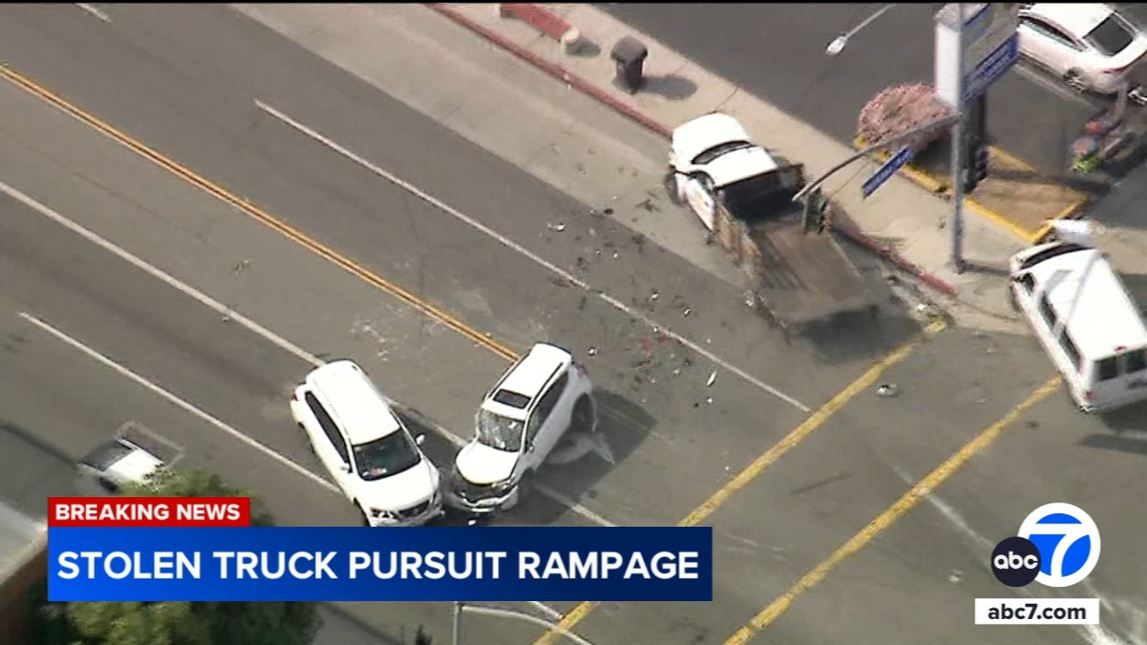 Police chase of stolen truck ends with multiple crashes in Long Beach