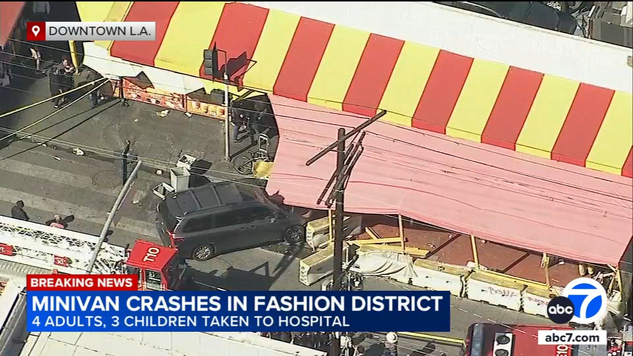 At least 9 people injured after minivan crashes into crowd in DTLA