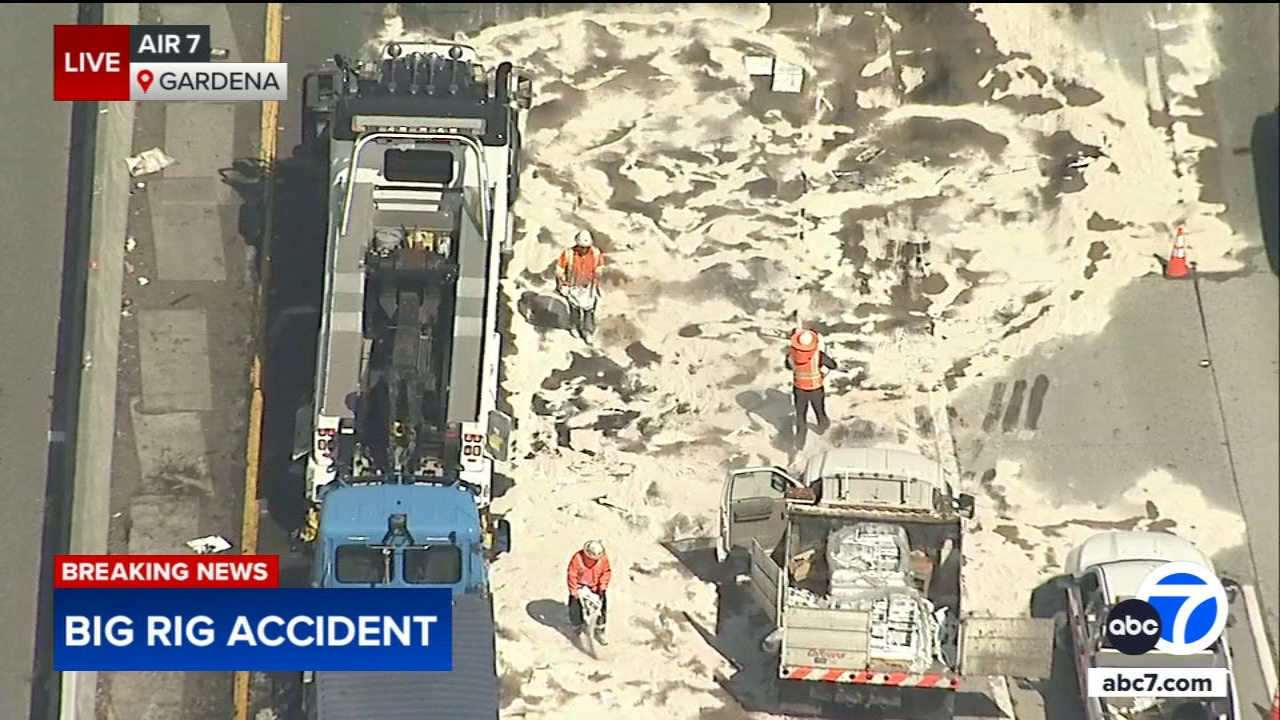 Overturned big rig with coconut oil closes 110 Fwy transition to 91