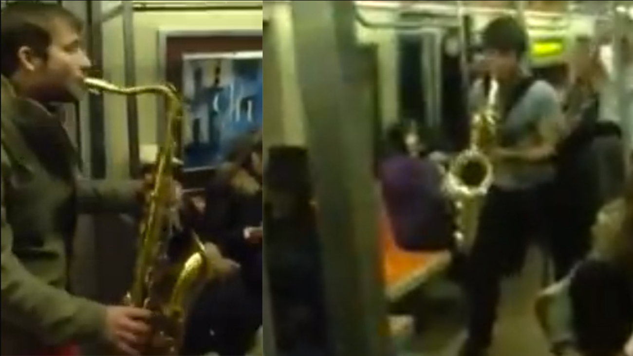 NYC Sax Players Perform Epic Duet While Riding on Subway ABC7 Los Angeles