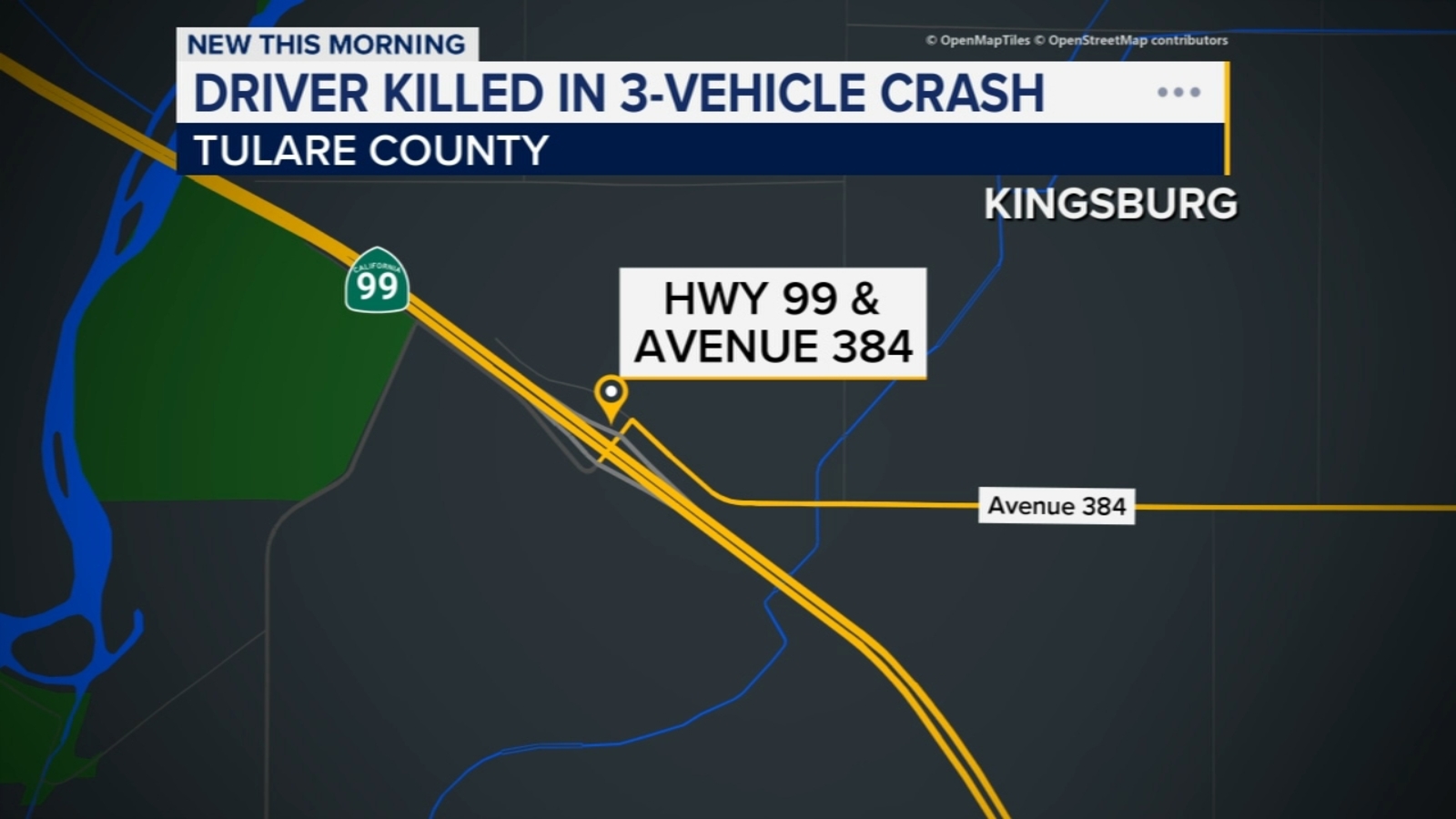 1 killed in 3-vehicle crash in Tulare County, CHP says