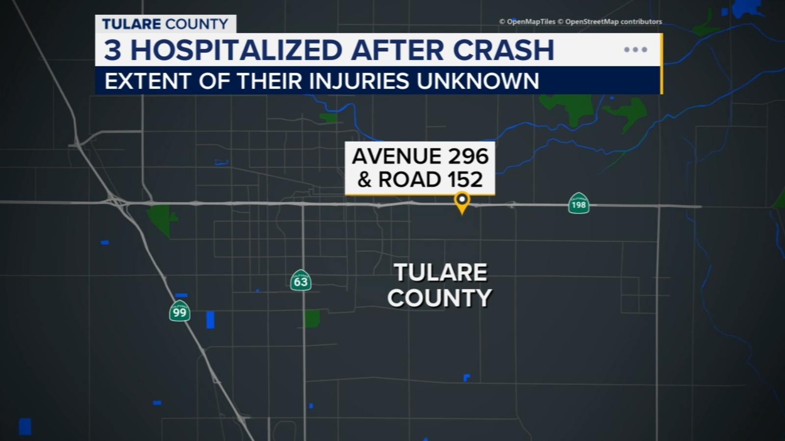 3 hospitalized following car crash in Tulare County, CHP says - ABC30 ...
