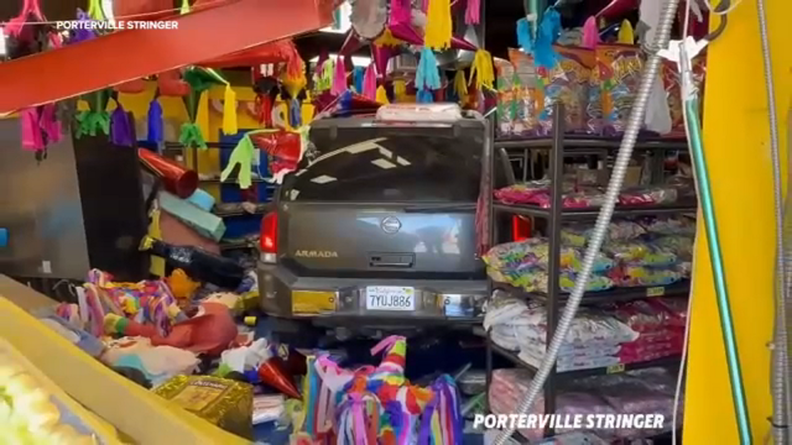Driver crashes vehicle into candy store in Porterville