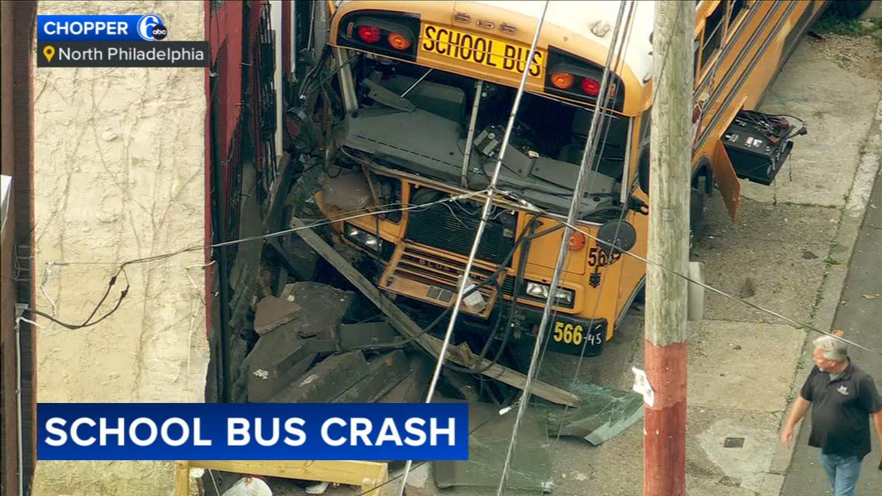 3 hospitalized after school bus hits vehicles, homes in North Philadelphia
