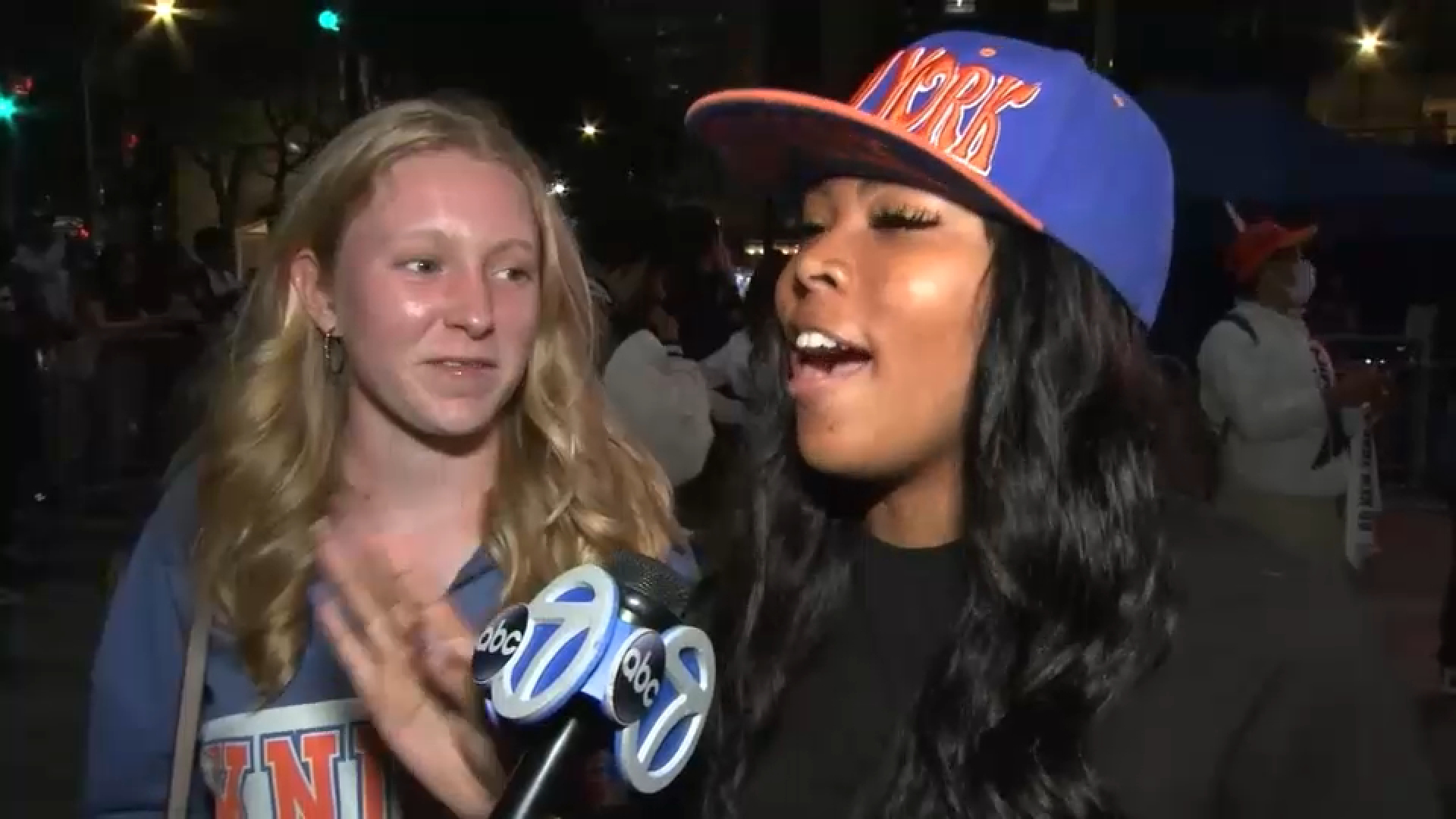 Ecstatic Knicks fans take over the Oculus during Game 5 watch party