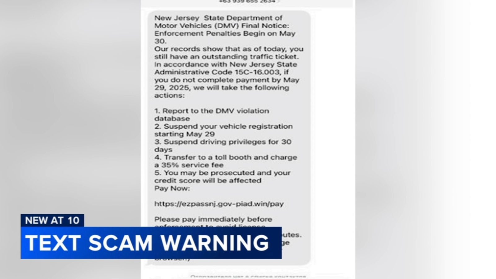 Scam Text Alert Officials warn NJ residents of texts claiming to come