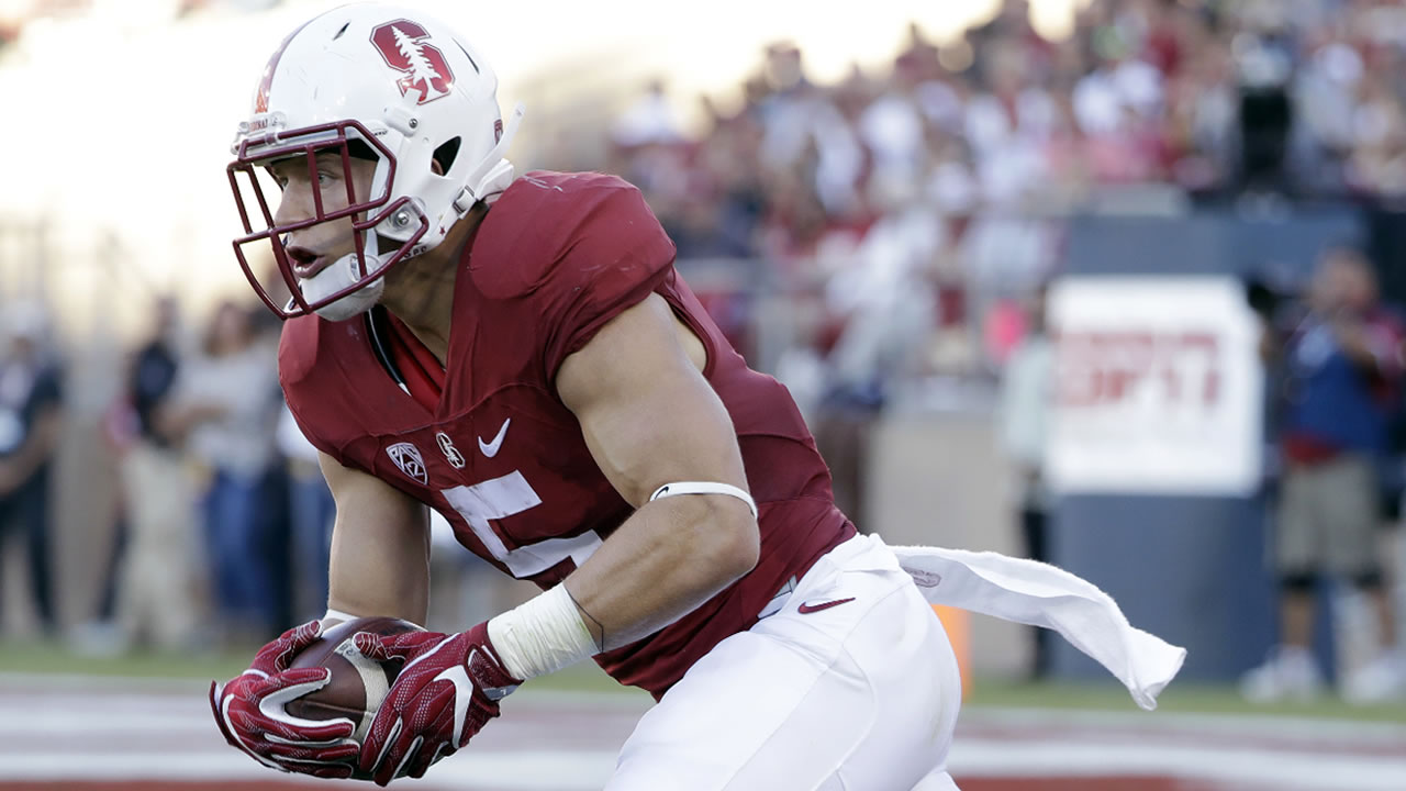 Christian McCaffrey (5) returns a punt against Southern California during the first half of an NCAA college football game Saturday, Sept. 17, 2016, in Stanford, Calif. 