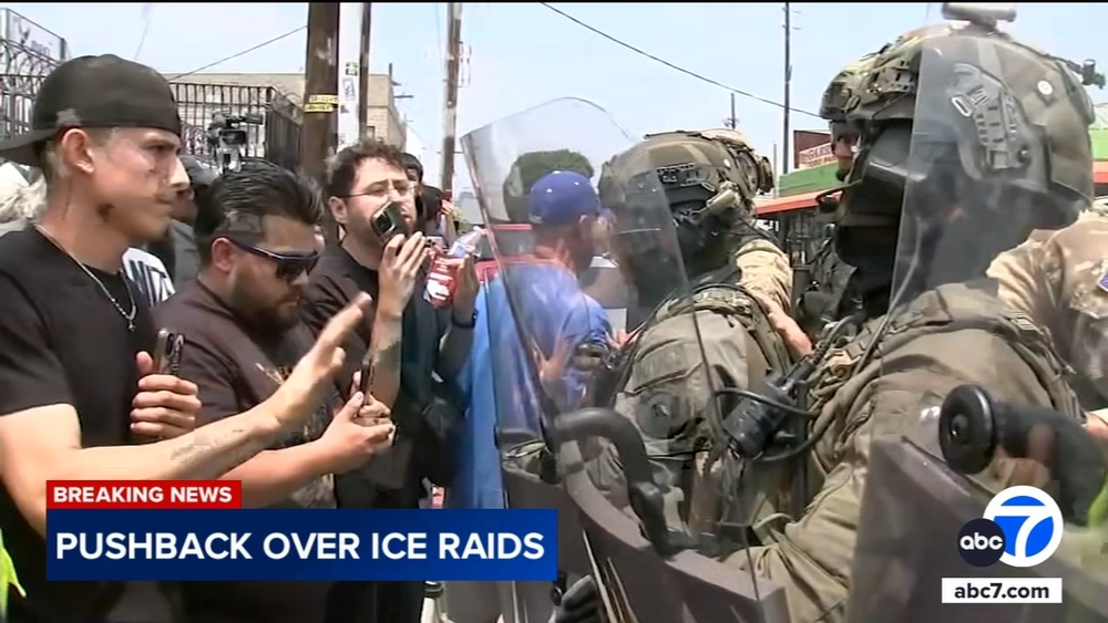 Crowds clash with federal agents after ICE raids in LA