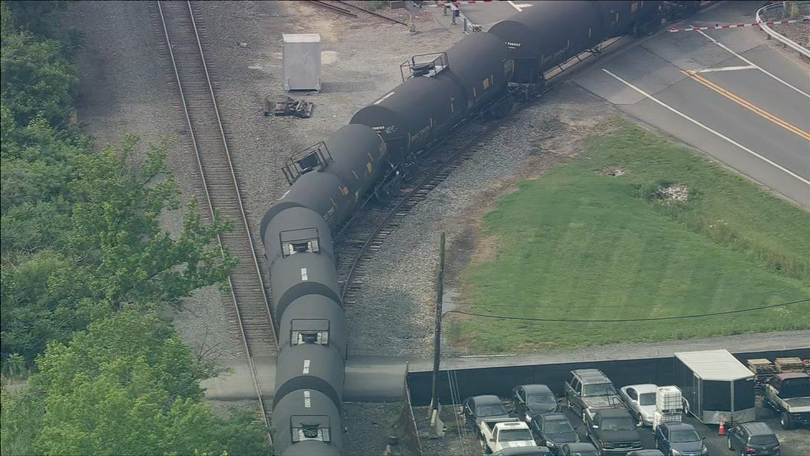 Train blocking roadway after derailing in Bear, Delaware