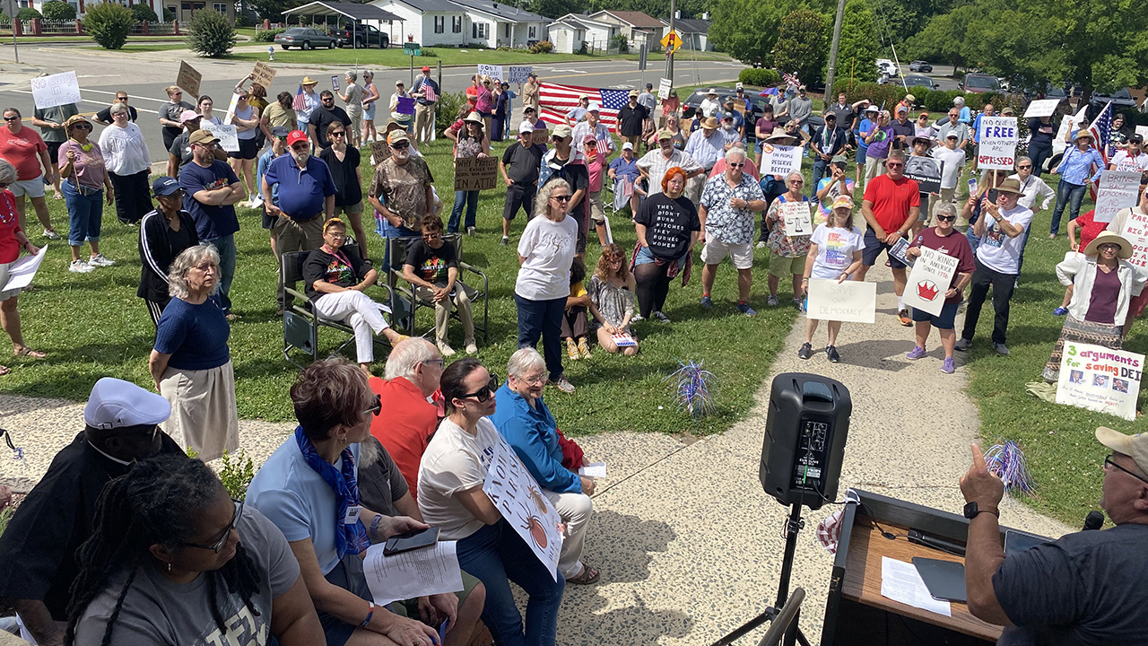Protesters gather in Oxford on Saturday.