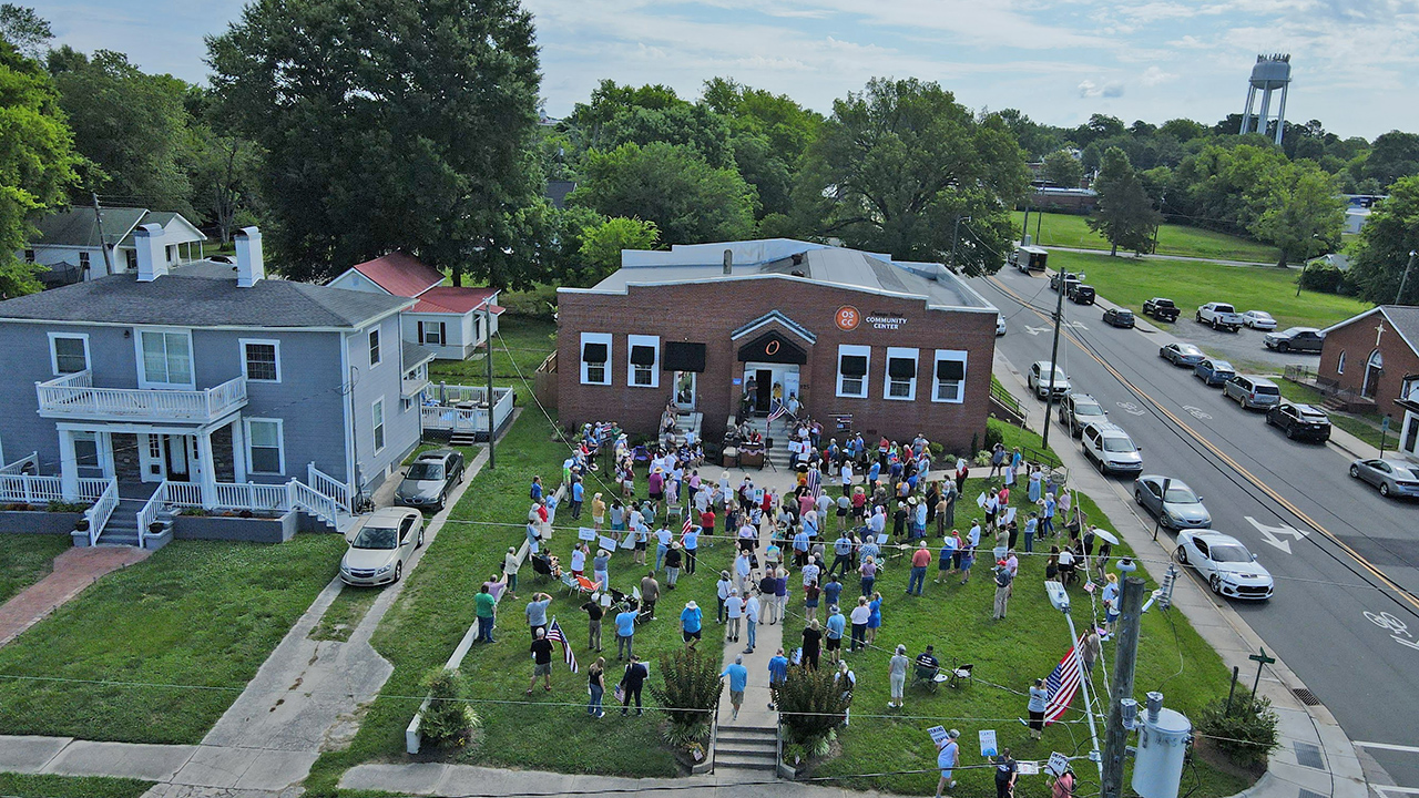 Protesters gather in Oxford on Saturday.