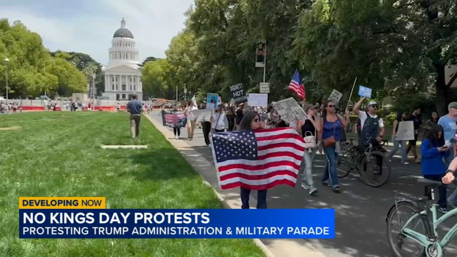 People in Fresno gather for No Kings Day protest