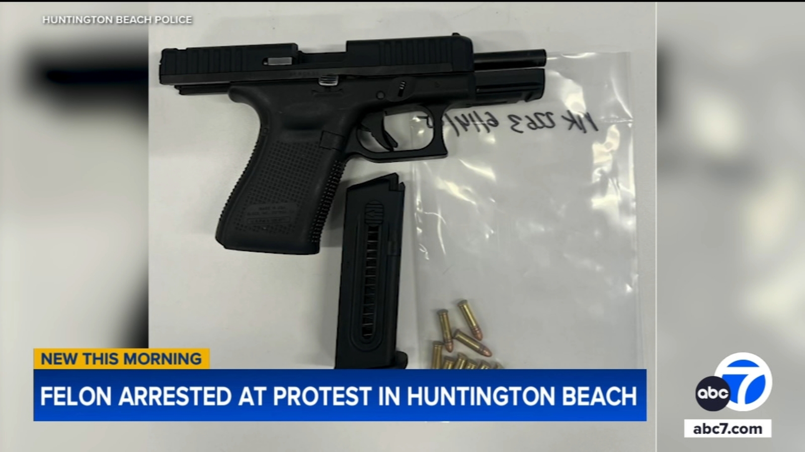 Armed felon arrested at Huntington Beach protest - ABC7 Los Angeles