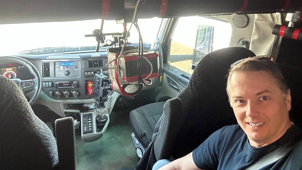 Aurora CEO Chris Urmson takes a selfie before the launch of self-driving trucks in Texas.