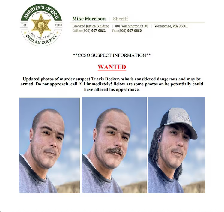 The Chelan County Sheriff's Office released a new suspect flyer for Travis Decker on June 17, 2025.