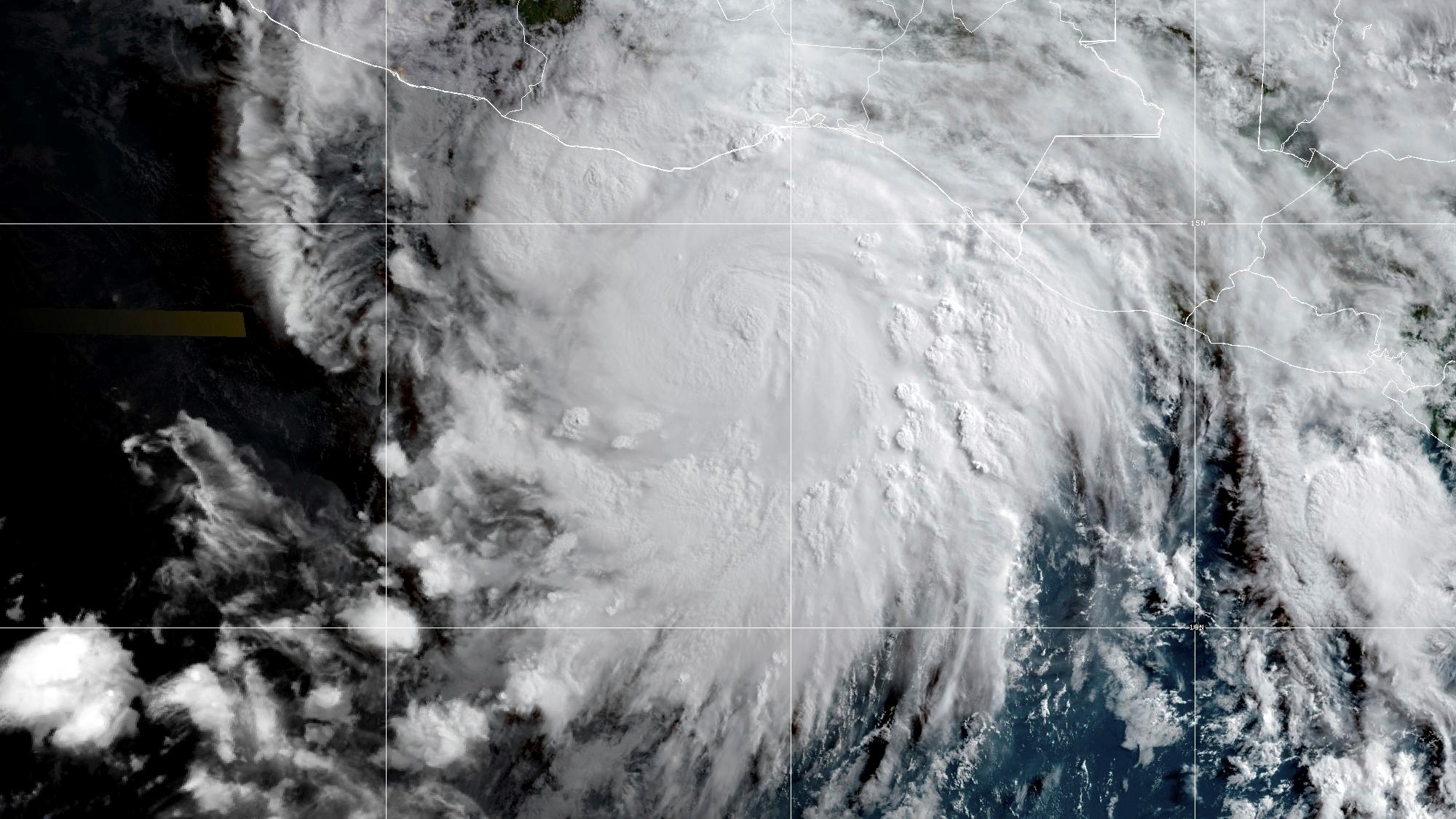 This satellite image provided by NOAA shows Hurricane Erick approaching Mexico's Pacific coast, Wednesday morning, June 18, 2025.