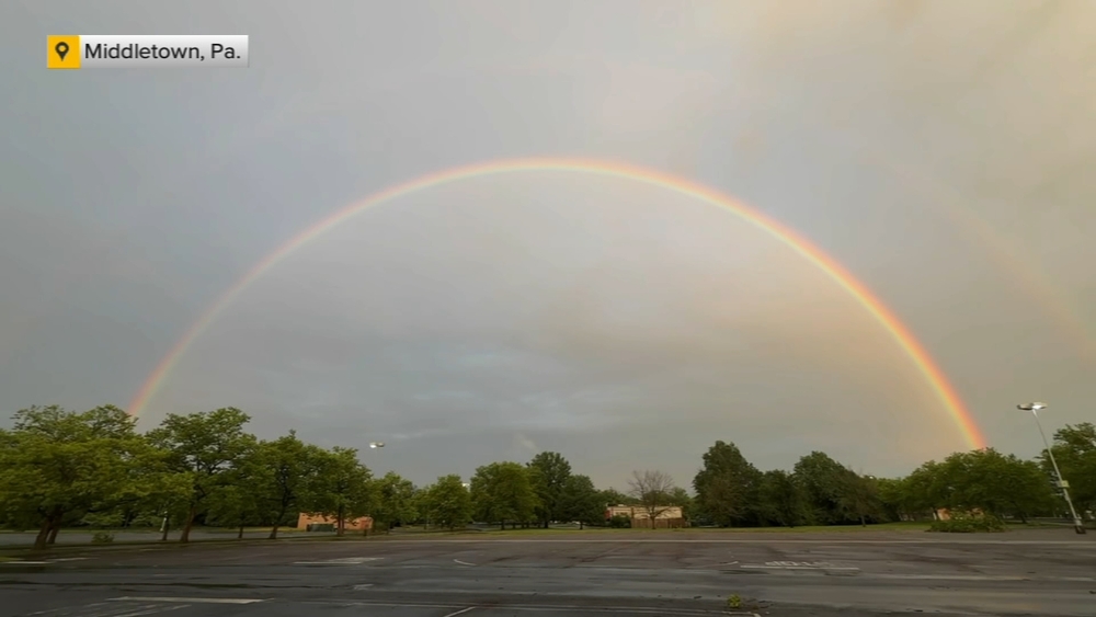 Rainbow appears after storm in Philadelphia region